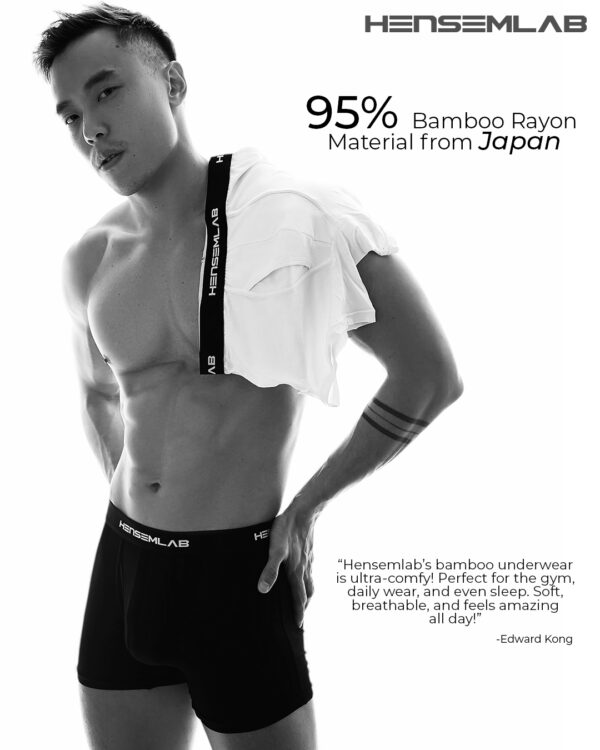 HENSEMLAB Boxer Brief 95% Bamboo Rayon from Japan 2 pcs (Black + White) - Image 3