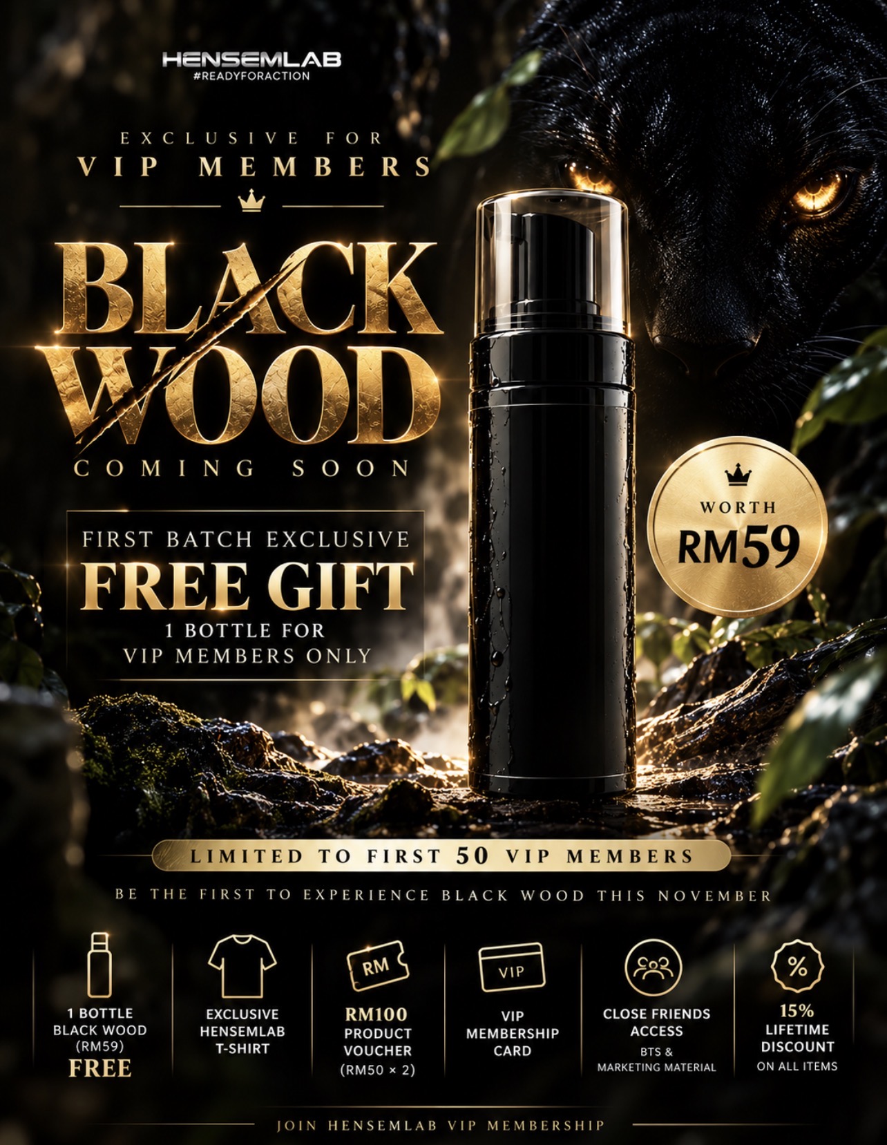 PRE-ORDER BLACK WOOD FOAM MEN INTIMATE WASH HENSEMLAB - Image 2